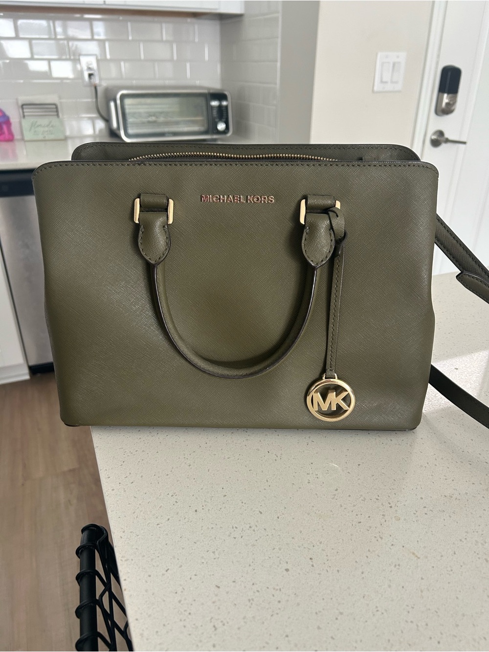 Michael Kors Olive Green Saffiano Satchel with Gold Hardware